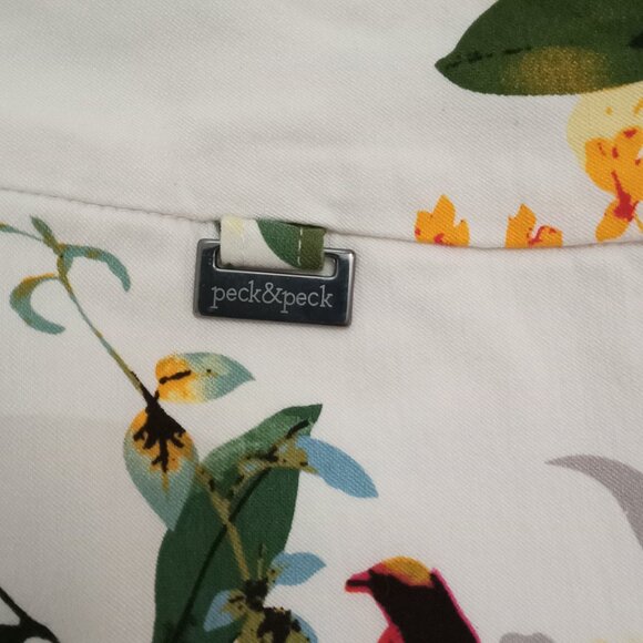 Peck & Peck Stein Mart Crop Ankle Pull On White Pants with Floral Bird Print 8P - Picture 4 of 8